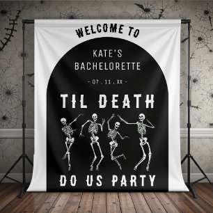 Tot de Dood Ons Scheidt Skelet Bachelorette Feest Wandkleed