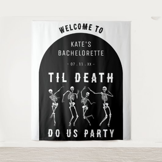 Tot de dood ons scheidt Skelet Bachelorette-feest Wandkleed (Voorkant)