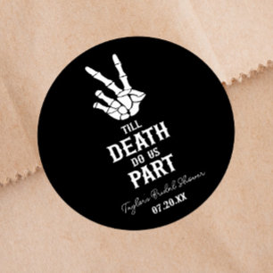 Tot de Dood Ons Scheidt Skelet Bruiloft Feest Ronde Sticker