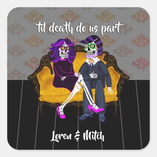 Tot de Dood Ons Scheidt Suiker Skull Koppel Vierkante Sticker (Voorkant)