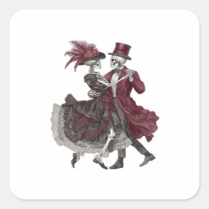 Tot de dood ons scheidt – Victoriaans skeletkoppel Vierkante Sticker