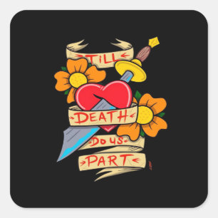 Tot de Dood Ons Scheidt Vintage Tattoo Klassieker Vierkante Sticker
