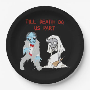 Tot de dood ons scheidt Zombie Bruiloft Halloween Papieren Bordje