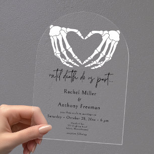 Tot de dood Skeleton Handen Arch Wedding Acryl Uitnodigingen
