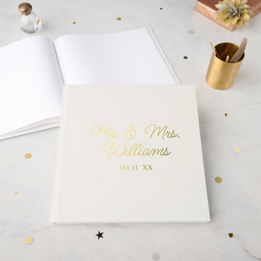 Tot in eeuwigheid Mr Mrs. | Luxe Gold Ecru bruilof Gastenboek (Voorkant open)