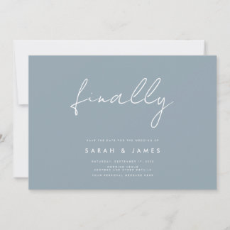 Tot slot modern minimalistisch mosterdblauw sparen save the date