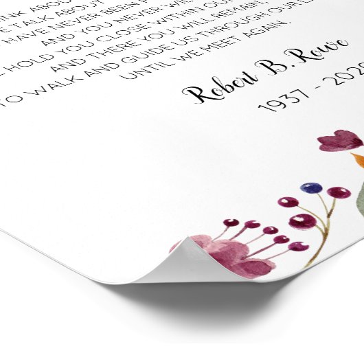 Tot We Elkaar Weer Zien Bordeaux Bloemend Herdenki Poster (Hoek)