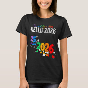 Tot ziens 2025 Hallo 2026 Grappige Cartoon Nieuw J T-shirt