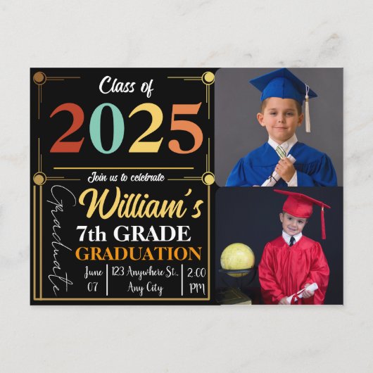 Tot ziens 7e klas, hallo zomer afstudeerfeest aang aankondigingskaart (Achterkant)