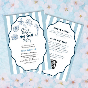 Tot Ziens Baby Blauwe Schelpen Cute Baby Borrel Kaart