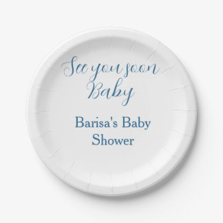 tot ziens baby shower blauw naam datum eenvoudig papieren bordje