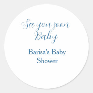 tot ziens baby shower blauw naam datum eenvoudig ronde sticker