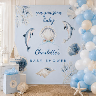 Tot ziens bij de babyborrel Kustachtergrond Wandkleed