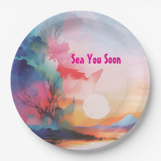 Tot Ziens Binnenkort Waterverf Strand Papieren Bordje