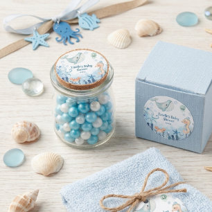 Tot ziens inktvis zeepaardje krab baby shower ronde sticker