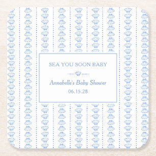 Tot ziens schatje! Blauwe Kuststrand Baby Shower Vierkante Kartonnen Onderzetter