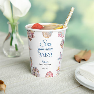 Tot Ziens Schelp Baby Shower Papieren Bekers