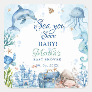 Tot Ziens Schelp Baby Shower Vierkante Sticker