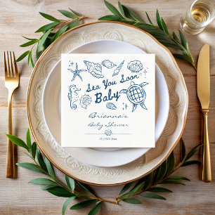 Tot ziens schelpen strand jongen baby shower servet