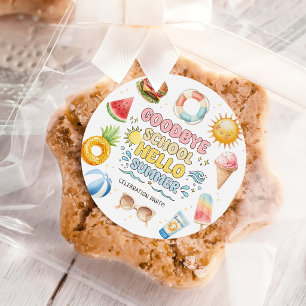 Tot ziens school, hallo zomer, einde van school ronde sticker