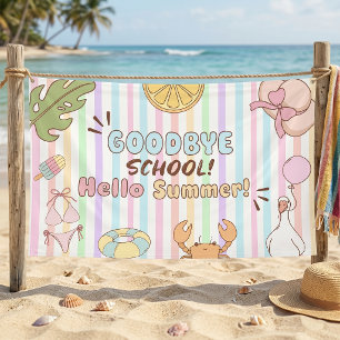 Tot ziens School Hallo Zomer Strepen Pastel Spandoek