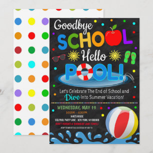 Tot ziens School Hallo Zwembad Feest Uitnodiging
