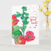 Tot ziens Succes Red Hollyhock Flowers Kaart (Gele Bloem)