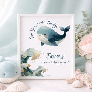 Tot Ziens Witte Walvis Baby Shower Favoren Bord Poster