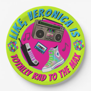 Totaal 80s Retro Verjaardagsfeest Uitnodiging Papieren Bordje