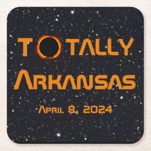 Totaal Arkansas 2024 Zonsverduistering Vierkante Kartonnen Onderzetter