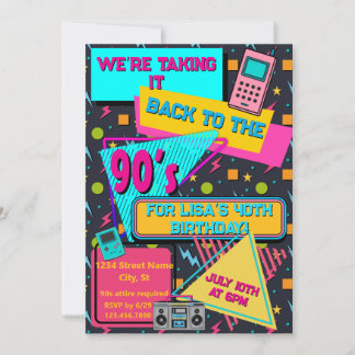 Totaal gaaf 80s / 90s thema feest uitnodiging