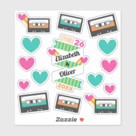 Totaal jaren '80 Cassettes en harten Bruiloft Viny Sticker