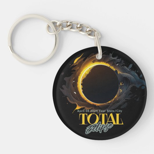 Totaal Solar Eclipse Gift 2024 Uw Stad Staat Sleutelhanger (Voorkant)