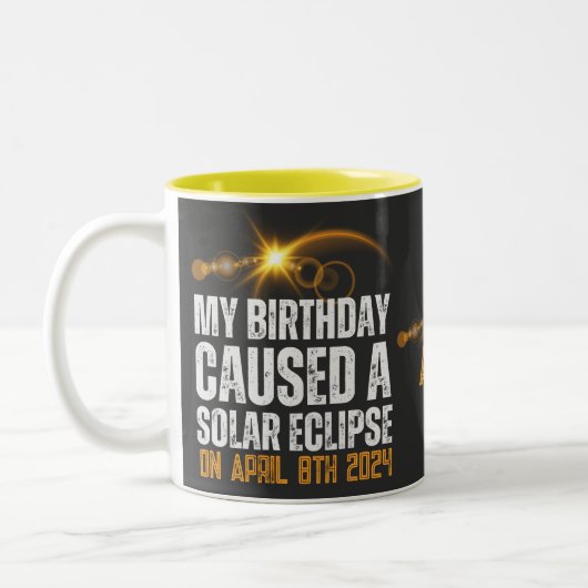 Totaal Solar Eclipse Grappige Verjaardag 4-8-2024 Tweekleurige Koffiemok (Links)