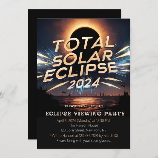 Totaal Solar Eclipse Kijkfeest Uitnodiging apr 8 (Voorkant / Achterkant)
