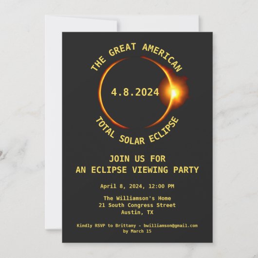 Totaal Solar Eclipse Viewing Party 4/8/2024 Vereni Kaart (Voorkant)