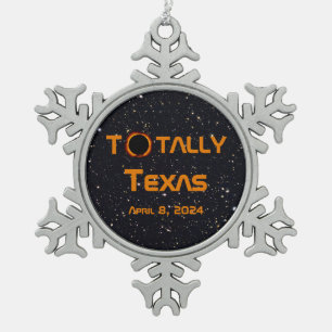Totaal Texas 2024 Zonsverduistering Tin Sneeuwvlok Ornament