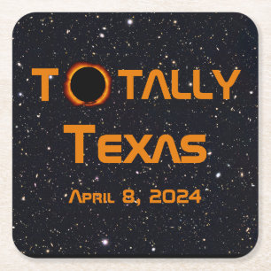 Totaal Texas 2024 Zonsverduistering Vierkante Kartonnen Onderzetter