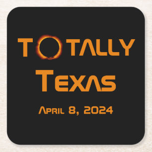 Totaal Texas 2024 Zonsverduistering Vierkante Kartonnen Onderzetter