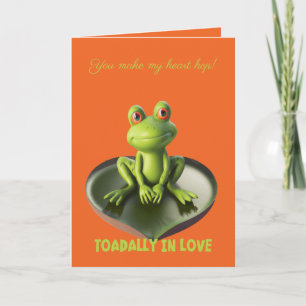Totaal Verliefd Knuffige Kikker Zit Op Hart Vormig Kaart