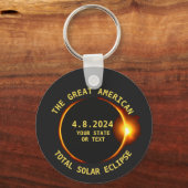 Totaal Zonneverduistering 4.8.2024 USA Custom Text Sleutelhanger (Voorkant)