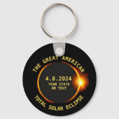 Totaal Zonneverduistering 4.8.2024 USA Custom Text Sleutelhanger (Achterkant)
