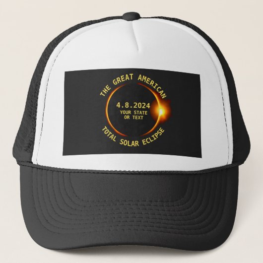 Totaal Zonneverduistering 4.8.2024 USA Custom Text Trucker Pet (Voorkant)