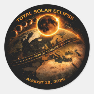Totaal Zonsverduistering 2026 Pad van Totaliteit Ronde Sticker