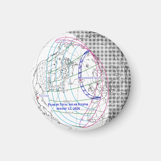 Total Solar Eclipse 2026 Map Magneet (Voorkant)