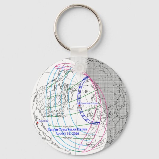 Total Solar Eclipse 2026 Map Sleutelhanger (Voorkant)