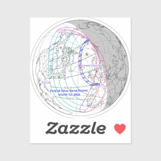 Total Solar Eclipse 2026 Map Sticker (Vel)