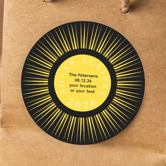 Total solar eclipse 2026 your name personalized ronde sticker