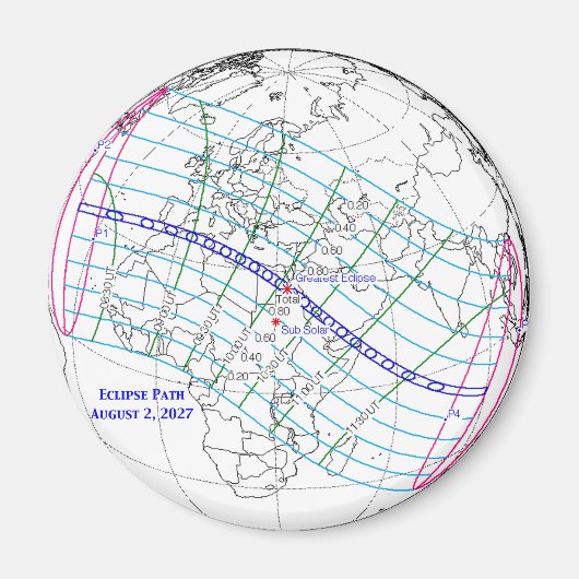 Total Solar Eclipse 2027 Map Magneet (Voorkant)
