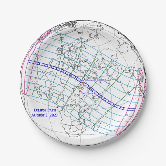 Total Solar Eclipse 2027 Map Papieren Bordje (Voorkant)